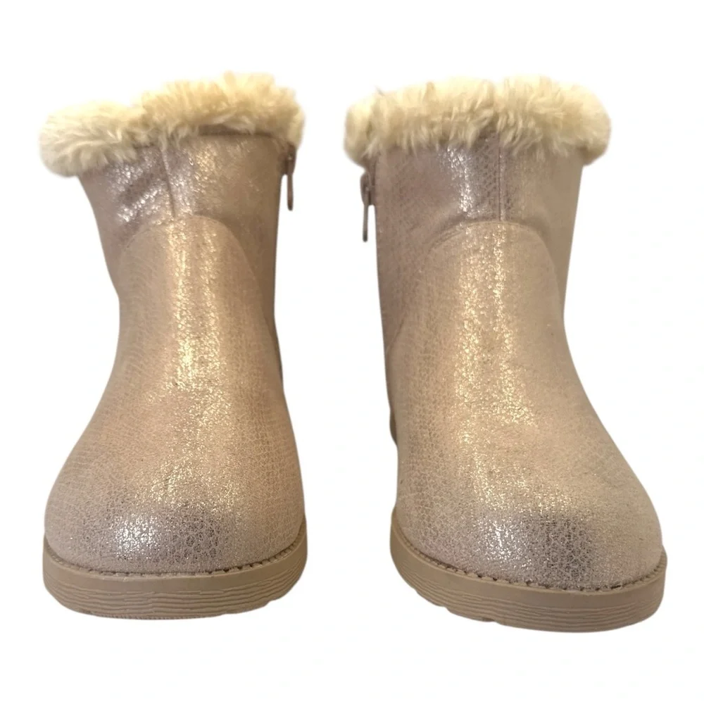 Cat & Jack Girls' Georgeina Faux Suede Shimmer Shearling Style Boots Rose Gold 5